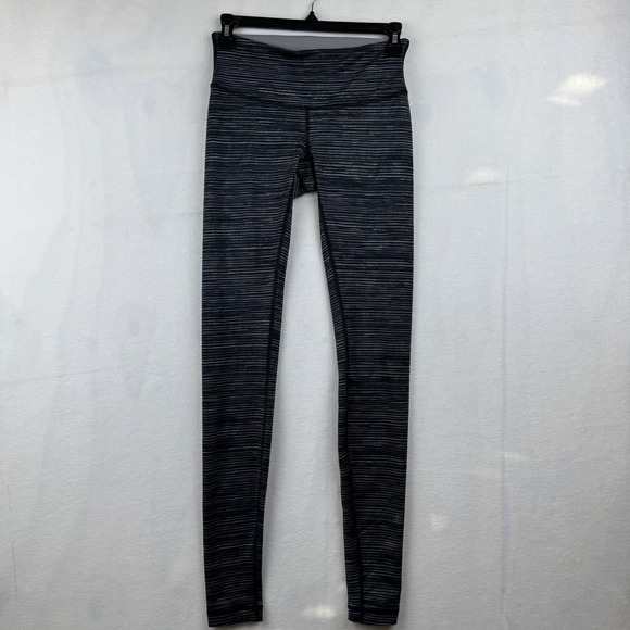 Lululemon High Rise Workout Leggings Black Gray Striped Size 4 - Picture 1 of 7